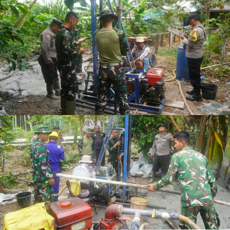 Sinergitas TNI-Polri dan Warga, Pengeboran Sumur Bor TMMD 130 Desa Merbau Tanjab Timur Tembus Kedalaman 115 Meter