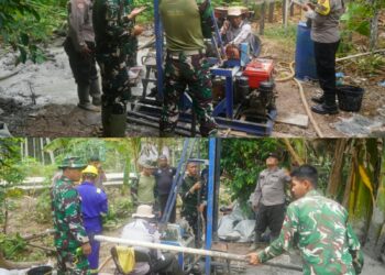 Sinergitas TNI-Polri dan Warga, Pengeboran Sumur Bor TMMD 130 Desa Merbau Tanjab Timur Tembus Kedalaman 115 Meter