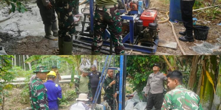 Sinergitas TNI-Polri dan Warga, Pengeboran Sumur Bor TMMD 130 Desa Merbau Tanjab Timur Tembus Kedalaman 115 Meter